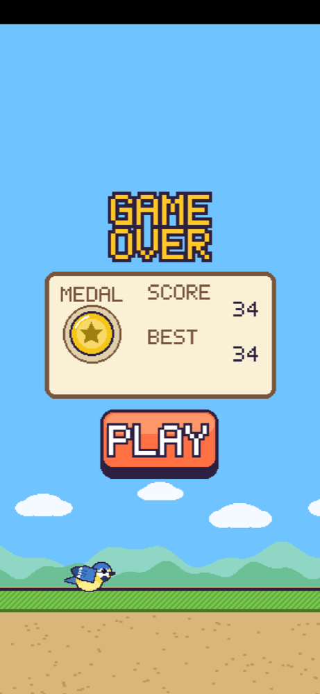 Squeeze the Gap game over screen with a blue tit